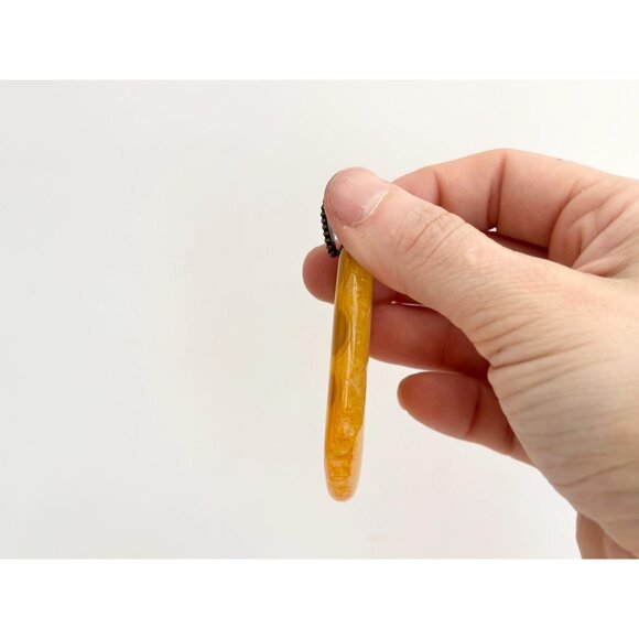 Yellow Agate Crystal Oval Shaped Large Silver Toned Vintage Statement Pendant - Picture 11 of 13